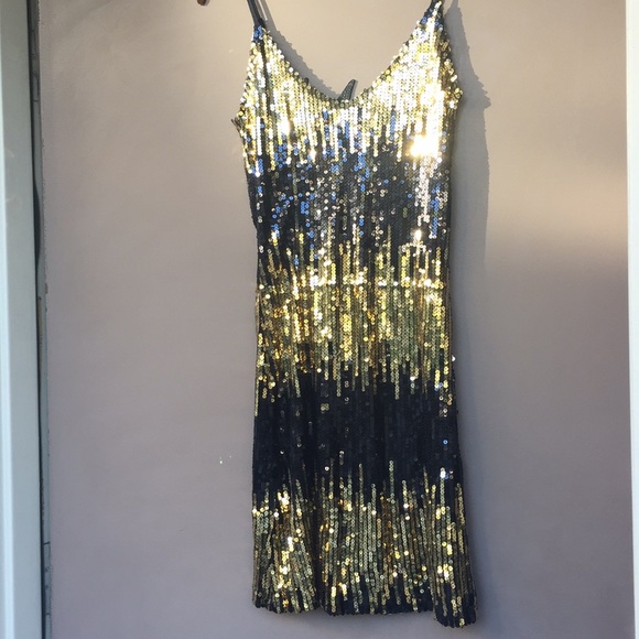 LUXE Evening black and gold sequin Dress/ XS - Picture 4 of 7